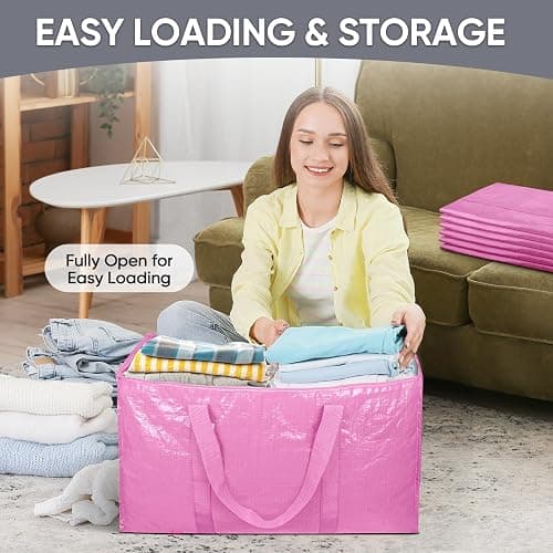 TICONN 6 Pack Extra Large Moving Bags Heavy Duty with Zippers & Carrying Handles, Durable Storage Bags Moving Boxes for Closet Organizers and Storage (6 Pack, Pink) thumbnail 7