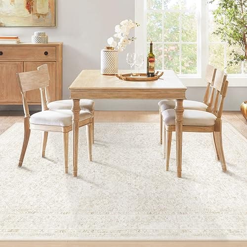 losbulake Bedroom Rug Washable Large Area Rugs Foldable Low Pile Print Non Slip Boho Patterned Rugs for Bedroom Living Room Dining Home Office (Floral Beige, 5'x7') thumbnail 6