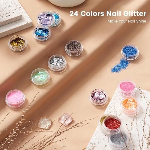 Nail Kit for Beginner with Everything- Practice Hand & 80W Nail Lamp Kit | Professional Acrylic Liquid Set, Nail Drill & U/V Lamp,24Color Glitter, Nail Starter Gifts, for Beginners Home Salon thumbnail 7
