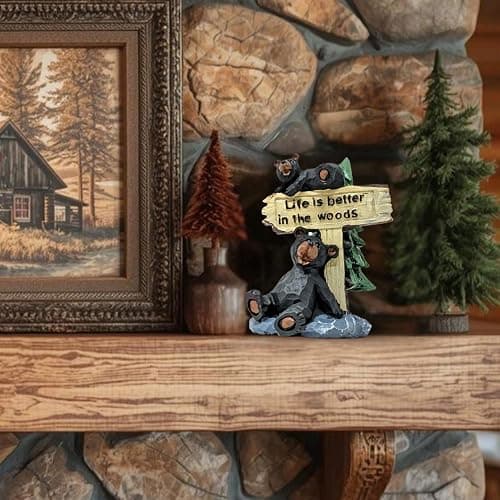 Black Bears with “Life Is Better in the Woods” Sign Figurine – Resin Woodland Wildlife Sculpture with Pine Tree and Rock Base, Rustic Cabin & Lodge Tabletop Decor, Nature-Inspired Gift for Bear Lovers thumbnail 9