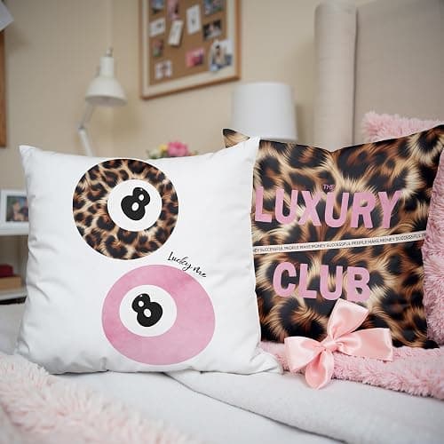 GTYNU Trendy Funky Cheetah Pink Y2K Luck 8 Ball Throw Pillow Covers 18x18 Set of 2,Cheetah Leopard Lover Gifts for Women,Coquette Preppy Pillow Covers for Girls Room Dorm Apartment Decor,（622） thumbnail 4