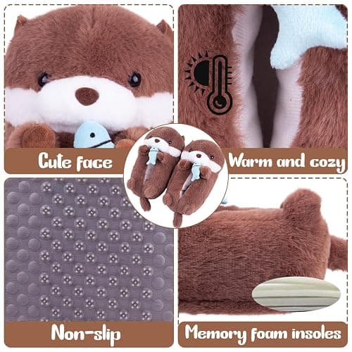 ARELUX Otter Animal Slippers Cotton Adult Unisex, Otter Plush House Shoes with Non-Slip Sole, Warm Fuzzy Lining for Indoor Outdoor Cosplay Party Valentine's Gift Idea Gift thumbnail 4