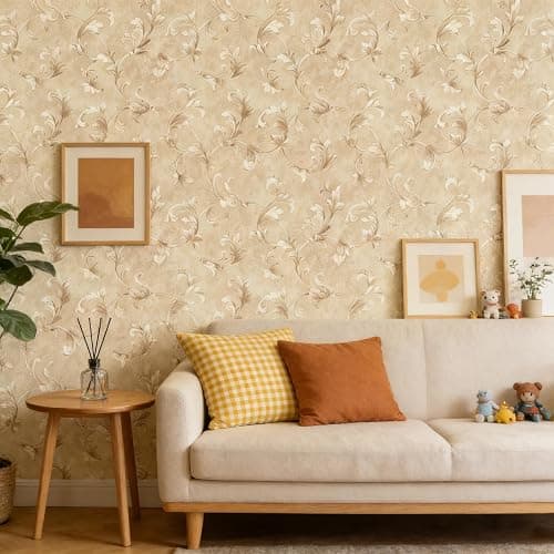 Vintage Floral Peel and Stick Wallpaper for Bedroom-French Textured Damask Removable Self-Adhesive Contact Paper 17.7in x 118in Renter Friendly Classic Non-Woven for Living Room (Light Brown) thumbnail 4