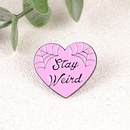 Stay Weird Heart With Spiderweb Pin Brooch, Weird But Cute Enamel Pin, Weirdo Gift For Emo Girl Alt Girl, Spooky Cute Lapel Badge, Pastel Goth Brooches, Witchy Heart Decorative Jewelry Accessories For Backpack Jacket Hat thumbnail 2
