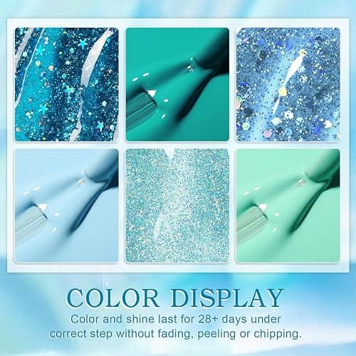 YSUVIN Semipermanente Unghie, 6 Colori Ciano Verde Azzurro Glitter Verde Smalto Semipermanente Unghie, Smalto Unghie Soak Off UV/LED Lampada Nail Art Gel Unghie Set, 8ml thumbnail 2