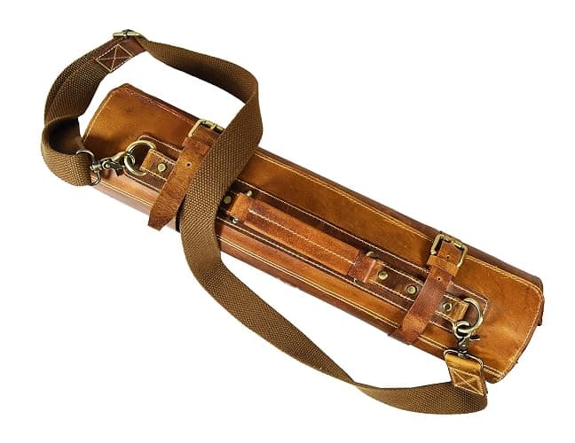 Aaron Leather Goods Vendimia Estilo Leather Knife Roll Storage Bag, Elastic and Expandable 10 Pockets, Adjustable/Detachable Shoulder Strap, Travel-Friendly Chef Knife Case Roll (Caramel, Leather) thumbnail 5