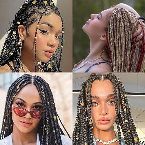 Gold Hair Jewelry Braid, Tuefuzy 100 Pcs Hair Dreadlock Accessory, Metal Gold Braids Rings Cuffs Clips for Dreadlock Accessory Jewelry Decorations thumbnail 4