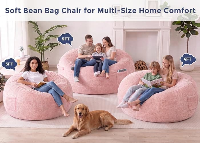MAXYOYO Bean Bag Chair, Soft Bean Bag Sofa with Supportive Foam Filling | Plush Bean Bag Sofa with Supportive Foam Filling, Floor Sofa Seat with Side Pocket and Washable Cover, Pink, 3FT thumbnail 8