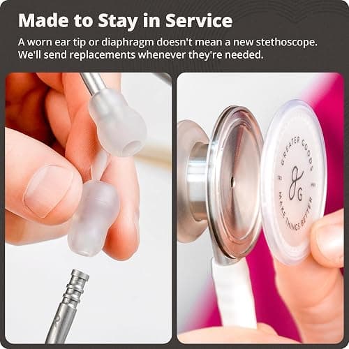 Greater Goods Dual-Head Stethoscope for Nurses, Medical Students & EMTs | Free Parts Program, 360° Rotating Chestpiece, Tunable Diaphragm, Lightweight, Non-Chill Rim, Latex-Free Tubing (Warm White) thumbnail 7