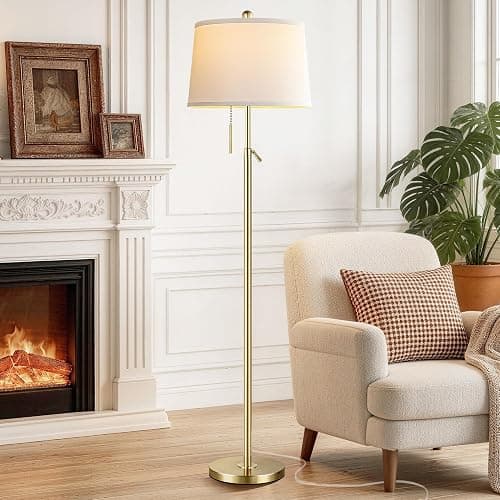 Gold Floor Lamp for Living Room, Modern Standing Lamp 55-67" Height Adjustable Brass Tall Floor Lamp with Pull Chain Switch and 3 CCT LED Blub for Living Room, Bedroom, Office & Corner Reading thumbnail 5
