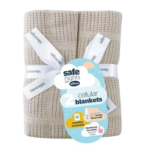 Silentnight Safe Nights Baby Blanket - Pack of 2 Soft 100% Cotton Cellular Baby Blanket for Newborn Ideal for Cot, Crib, Moses Basket and Pram - Baby Essentials - 2 Pack - Natural - Natural - Image 1