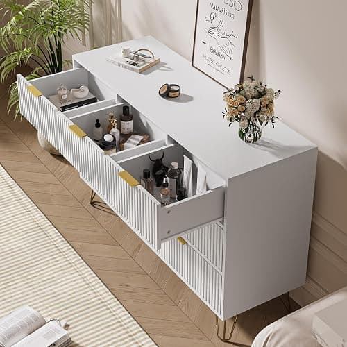 MAISONARIA White Dresser for Bedroom, 7 Drawer Dresser with Gold Pulls, Wide Chest of Drawers for Bedroom, Entryway, 47.2" L x 15.7" D x 31.4" H thumbnail 5