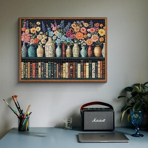 Wildflower Puzzles for Adults 1000 Pieces, PICKFORU Vintage Flower Book Puzzle, Wildflower Pages Jigsaw Puzzle for Book Lover, Floral Art Bookshelf Library Puzzles thumbnail 2