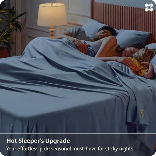 Bedsure PureWoven 100% Rayon Derived from Bamboo, Full Size Sheets, 4 PCS | Cooling Sheets for Hot Sleepers, Breathable & Silky Soft, 16" Deep Pocket, Hotel Luxury Bedding, Dusty Blue thumbnail 2