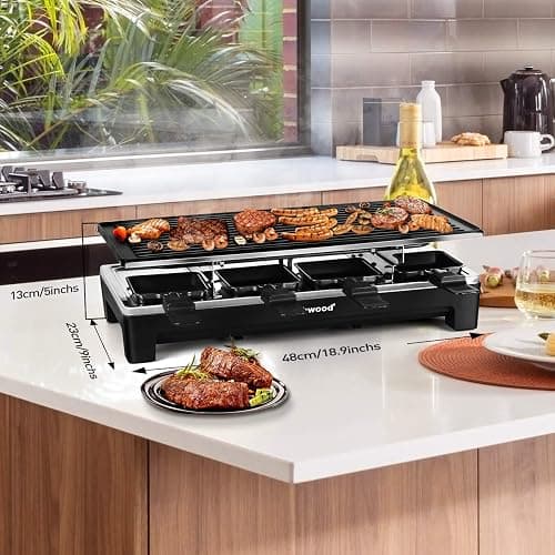 Raclette Table Grill, Techwood Electric Indoor Grill Korean BBQ Grill, Removable 2-in-1 Non-Stick Grill Plate, 1500W Fast Heating with 8 Cheese Melt Pans, Ideal for Parties and Family Fun, Black - 20 x 7.1 x 11 inch - Jet Black thumbnail 6