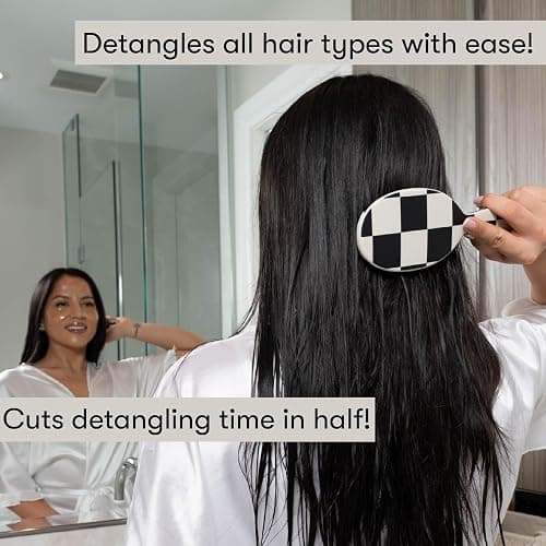 FRAMAR Checkered Print Hair Brush Detangler – Wet Hair Brushes For Women, Womens Hair Brush, Black and White Checkered Hair Accessories, Hairbrush For Women, Cepillos Para Cabello – Detangle Brush thumbnail 3