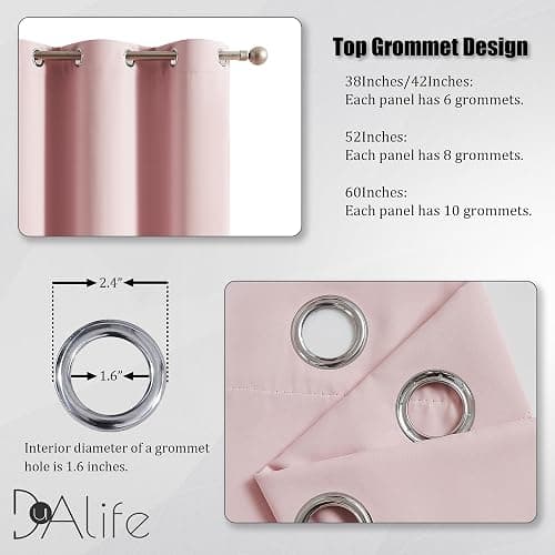 DUALIFE Solid Pink Curtains 84 Inches Long Baby Pink Blackout Curtain Panels/Drapes for Girls Bedroom Decor Grommet Room Darkening Thermal Insulated for Baby Nursery 42''x 84'' Set of 2 Panels thumbnail 4