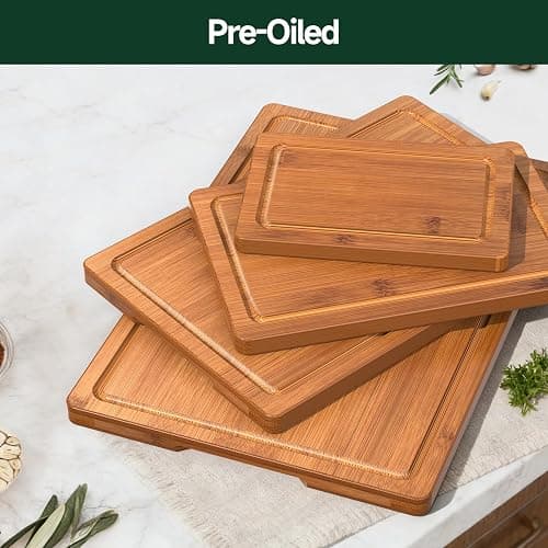 Zeawec 4-Piece Set Bamboo Cutting Board for Kitchen - Crack-Resistant Wood Chopping Boards with Deep Juice Grooves, Pre-Oiled Butcher Block for Meat, Vegetables & Cheese, Carbonized thumbnail 6