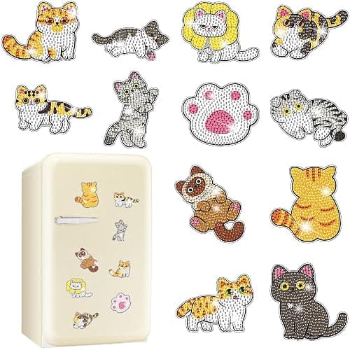 Vcekract 12 PCS Diamond Art Kits for Adults, Diamond Art Refrigerator Magnets, Cat Diamond Art Kits, Diamond Painting Kits for Home Decor - Image 1