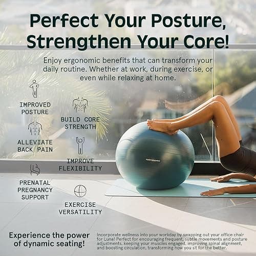 Retrospec Luna Exercise Ball with Pump - Anti-Burst Fitness Equipment for Yoga, Core Training & Stability - Home Gym Swiss Ball for Office & Pregnancy thumbnail 6