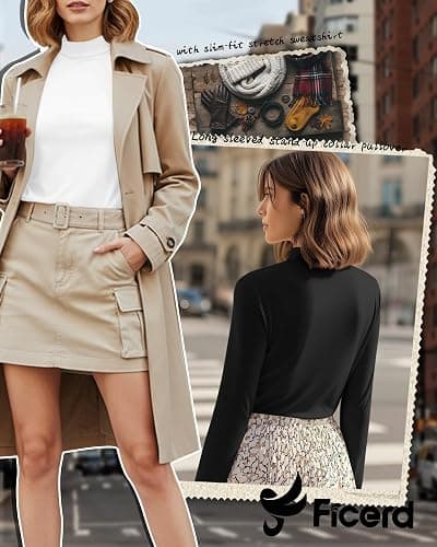 Ficerd 3 Pack Women's Mock Turtleneck Shirts, Long Sleeve Mock Neck Pullover Tops Slim Fitted Stretch Undershirt Tee Blouse thumbnail 3