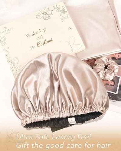 YANIBEST Adjustable Satin Bonnet Double Layer Hair Bonnet for Sleeping Bonnets for Women Hats Curly Natural Hair, Champagne thumbnail 6