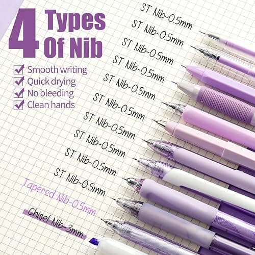 Four Candies Lavender Series Gel Pens, Black & Purple Ink Writing Pens with 0.5 mm Smooth Fine Point, School Office Stationery Supplies Desk Accessories Stocking Stuffers Gifts for Women, Set of 12 thumbnail 4