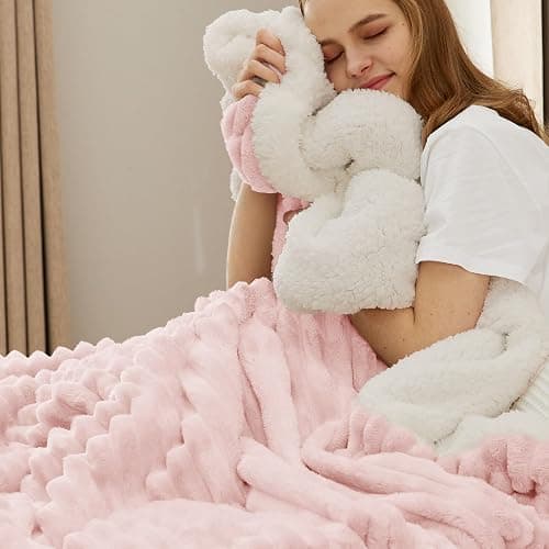 Bedsure Sherpa Throw Blanket for Couch - Super Soft, Cozy Fleece Thick Warm Blanket for Winter, GentleSoft Plush & Fluffy Throw Gift for Women, Room Decor, Pink, 50x60 Inches thumbnail 3