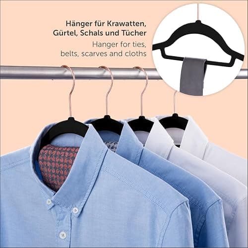 Blumtal 50 Stück Kleiderbügel aus Samt – Samt-Kleiderbügel, rutschfest, um 360° drehbar, platzsparend, hochwertig mit Krawattenklammer – Schwarz thumbnail 6