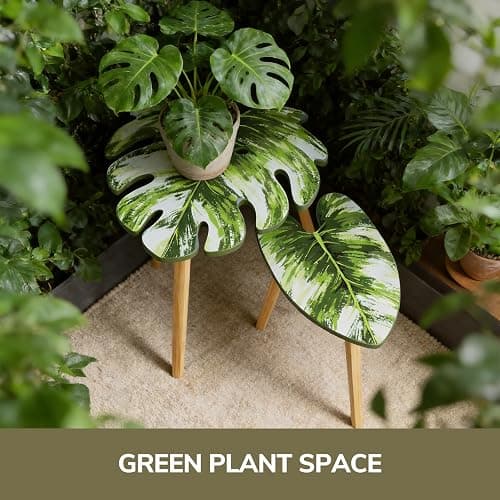 BAMEOS Monstera Leaf Nesting Tables Set of 2, Small Side Tables f Set with Leaf Vein Pattern, Modern Wooden CoffeeTables for Living Room Bedroom Apartment Balcony Yard thumbnail 5