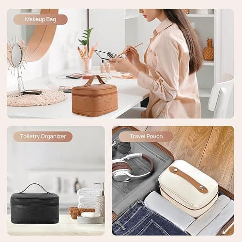 Telena Large Makeup Bag, Travel Toiletry Bag for Women, Vegan Leather Makeup Organizer Case Cosmetic Bag for Travel Essentials thumbnail 7
