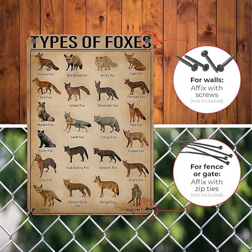 HYBLOM Vintage Types Of Foxes Metal Tin Sign - Educational and Decorative - Gift Wildlife Enthusiasts and Nature Lovers - Aluminum Poster for Home and Classroom 8x12 Inches thumbnail 4