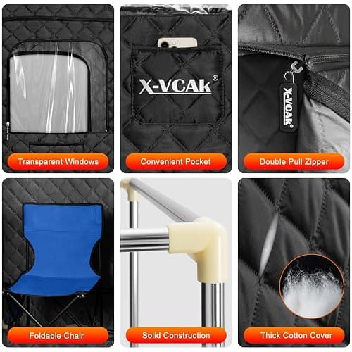 X-Vcak Upgraded Portable Sauna for Home，Relaxation, Steam Sauna for Home with Steamer, Remote Control, Folding Chair, 9 Levels thumbnail 3