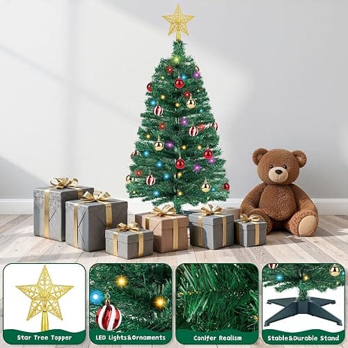 3 FT Small Christmas Tree with Lights, 12 Lighting Modes, Timer&Ornaments, Mini Fake Artificial Xmas Tree for Tabletop, Home, Office, Christmas Decoration Tree Decor thumbnail 7