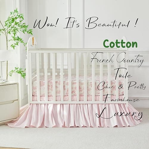 Brandream Baby Crib Sheets for Girls Boys, Fitted Crib Sheet for Standard Crib and Toddler Mattress, Super Soft 100% Cotton Baby Sheet French Country Pink Toile Floral Print, Crib/Toddler thumbnail 6