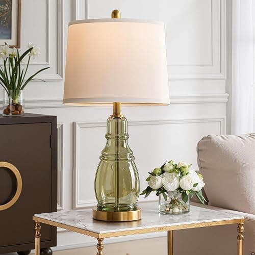 ROTTOGOON Glass Table Lamp Set of 2, Modern Table Lamps for Living Room Bedroom, Bedside Desk Lamps Vintage Nightstand Lamps with Linen Shades, 22", Green thumbnail 9