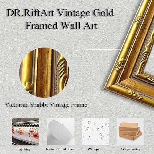 DR.RiftArt Vintage Flower Pink Landscape Wall Art Floral Wall Decor | Pastel Wildflower Rustic Farmhouse Canvas Picture Painting Print for Bedroom Living Room Office 16x24 inch Gold Framed thumbnail 5