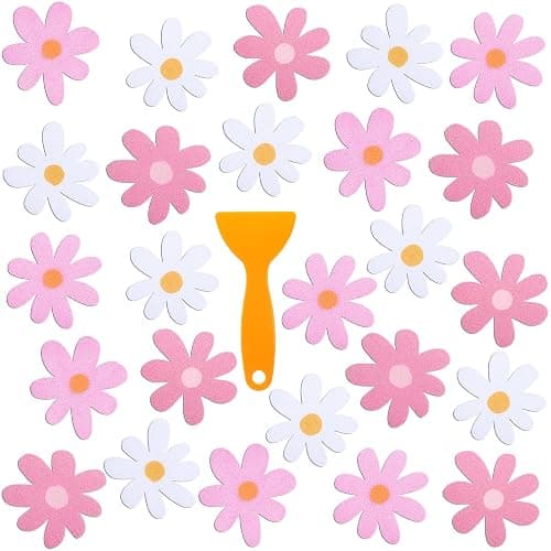 Chiisong 24 Pcs Flower Non Slip Bathtub Sticker Daisy Skidproof Shower Sticker Anti Slip Shower Decals Bathe Treads Adhesive Appliques Scraper Bright Flower Adhesive Decal for Bathroom Decor(Pink) - Pink - Image 1