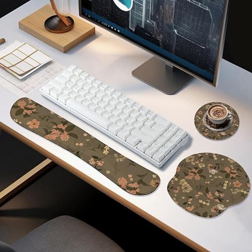 AORTDES Ergonomic Keyboard Mouse Pad Wrist Rest Support Set for Laptop/Computer/Desktop,Memory Foam Hand Rest Wrist Cushion for Gaming/Office,Lightweight Comfortable & Pain Relief (Flowers) thumbnail 2
