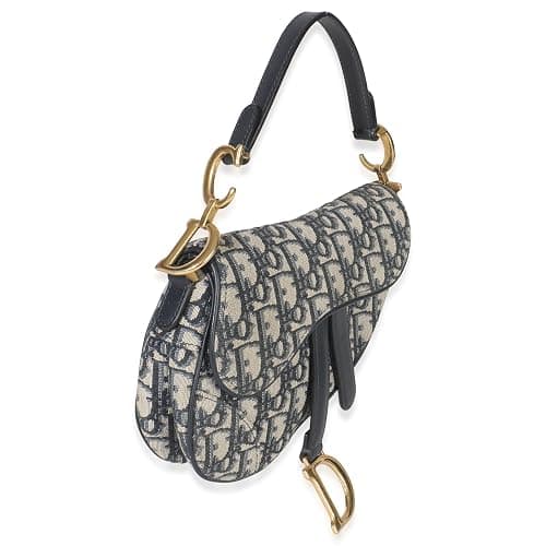Dior, Pre-Loved Navy Oblique Mini Saddle Bag, Blue thumbnail 2