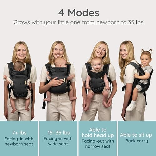 Infantino Flip Luxe 4-in-1 Baby Carrier Ergonomic 7-35 lbs, Affogato | Updated Lumbar Support, Premium Herringbone Fabric, Elevated Accents, for On-the-Go Parenting, for Infants to Toddlers thumbnail 2