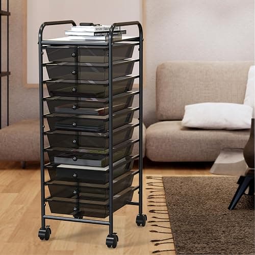 Simple Houseware Utility Cart with 10 Drawers Rolling Storage Art Craft Organizer, Black thumbnail 4