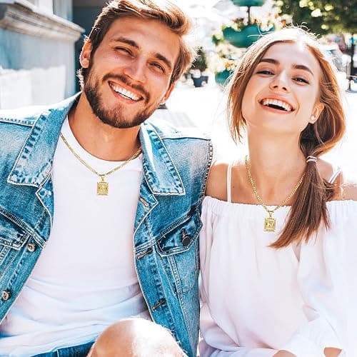 KissYan Initial Letter Pendant Necklace for Men Women, 14K Gold Plated Square Capital Monogram Necklace Alphabets from A-Z Figaro Chain Jewelry thumbnail 2