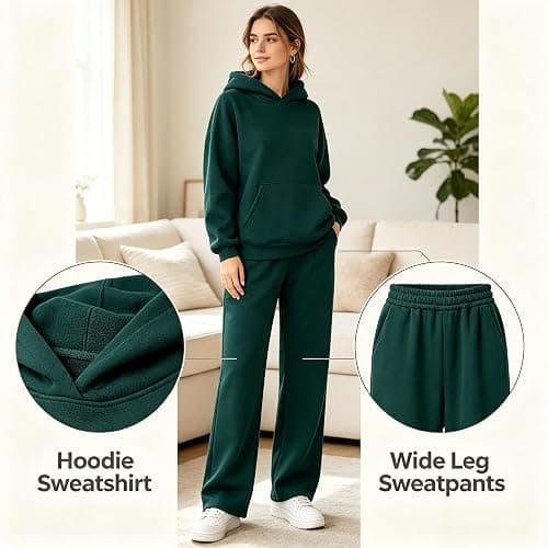 GOSEAGOTOFUN Womens Sweatsuits 2 Piece Set Long Sleeve Hoodie Sweatshirt 2026 Fall Winter Loose Wide Leg Sweatpants Tracksuit thumbnail 3