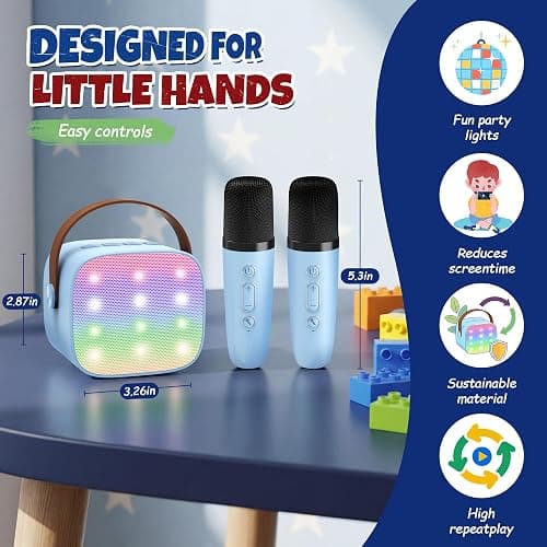 YLL Mini Karaoke Machine for Kids Adults, Bluetooth Speaker with 2 Wireless Microphones, TOP Christmas Birthday Gifts Toys for Girls Ages 3, 4, 5, 6, 7, 8, 9,10,11,12+ Years Old Toddler(Blue) thumbnail 8