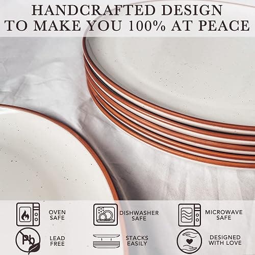 Mora Ceramic Dinner Plates Set of 6, 10 inch Dish Set - Microwave, Oven, and Dishwasher Safe, Scratch Resistant, Modern Rustic Dinnerware- Kitchen Porcelain Serving Dishes - Vanilla White thumbnail 5