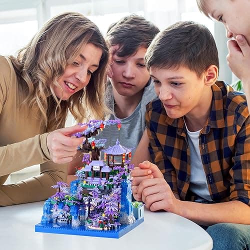 APENGBAOL Cherry Blossom Tree House Micro Mini Building Block Sets, Japanese Architecture Peach Blossom Pond Micro Bricks Building Kit with Light for Adults（2500+Pieces） thumbnail 5