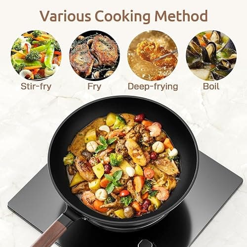 Todlabe Carbon Steel Wok - Including Glass Cover and Silicone Spatula, 13-Inch Woks & Stir-Fry Pans for Induction, Electric, Gas Stoves thumbnail 8