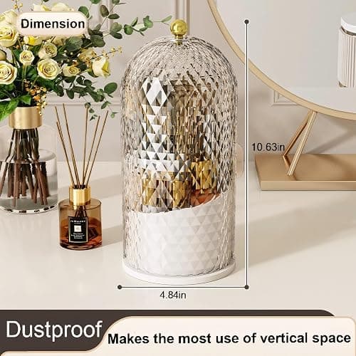 RONGZHIERK Makeup Brush Holder with Lid，Makeup Brush Storage Box with Diamond Pattern，360 Rotating Waterproof and Dustproof Beauty Brushes Storage for Vanity Bathroom,White thumbnail 2