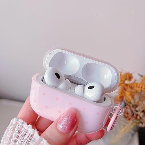 MINSCOSE for AirPods Pro 2nd/1st Generation Case,Cute Polka Dot Retro Aesthetic Design with Trendy Keychain Lock,Soft TPU Protective Shockproof Case with Cleaner Kit for Airpods Pro/Pro 2-Light Pink thumbnail 5